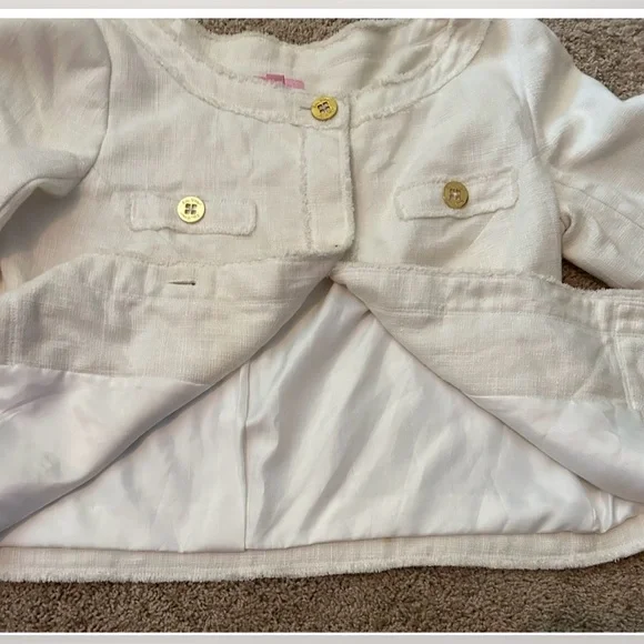 Lilly Pulitzer Cream Millie Linen Blend Jacket with Gold Buttons, Size Large - Picture 9 of 15